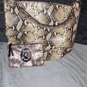 Elegant Snakeskin Shoulder Bag with Sequin Clutch